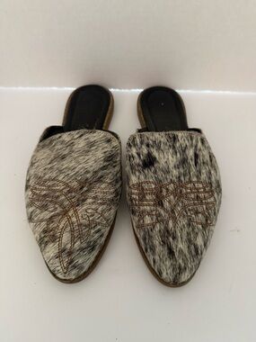 Cowhide Slip-On Mules in Black & White